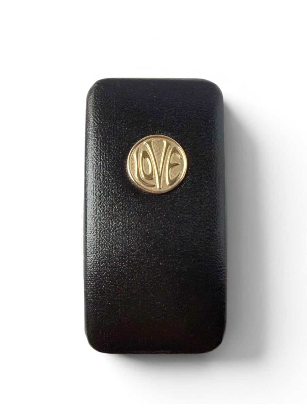 Vintage Black Faux Leather Retro LOVE Plaque Small Key Case Hinged